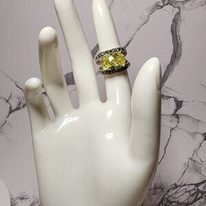 925 Silver Lemon quartz Marcasite Ring